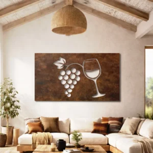 Wine Grapes and Glass Metal Art, Oversized Rustic Kitchen Decor, Backlit Bar Sign, Wine Enthusiast Gift