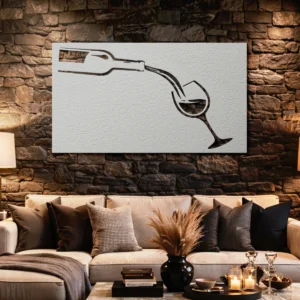 Wine Pour Minimal Design Metal Wall Art, Oversized Rustic Bar Decor, Optional LED Backlight, Wine Lover Gift