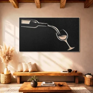 Wine Pour Minimal Design Metal Wall Art, Oversized Rustic Bar Decor, Optional LED Backlight, Wine Lover Gift
