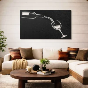 Wine Pour Minimal Design Metal Wall Art, Oversized Rustic Bar Decor, Optional LED Backlight, Wine Lover Gift