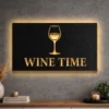 Large rustic Wine Time metal sign with a wine glass icon.