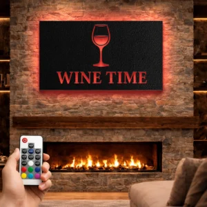 Wine Time Metal Sign, Large Rustic Bar Decor, Elegant Kitchen Wall Art, Wine Lover Gift Idea