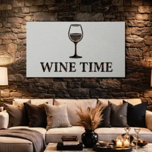 Wine Time Metal Sign, Large Rustic Bar Decor, Elegant Kitchen Wall Art, Wine Lover Gift Idea