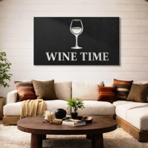 Wine Time Metal Sign, Large Rustic Bar Decor, Elegant Kitchen Wall Art, Wine Lover Gift Idea