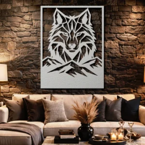 Wolf Head Geometric Metal Wall Art, Oversized Rustic Mountain Decor, Optional RGB LED, Lodge Cabin Gift