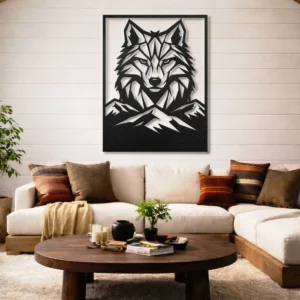 Wolf Head Geometric Metal Wall Art, Oversized Rustic Mountain Decor, Optional RGB LED, Lodge Cabin Gift