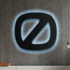 Black metal Zero Motorcycles logo wall art with blue LED backlight.