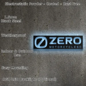 Zero Motorcycles Metal Logo, Electric Bike Wall Art, RGB LED Garage Sign, Rider Enthusiast Gift