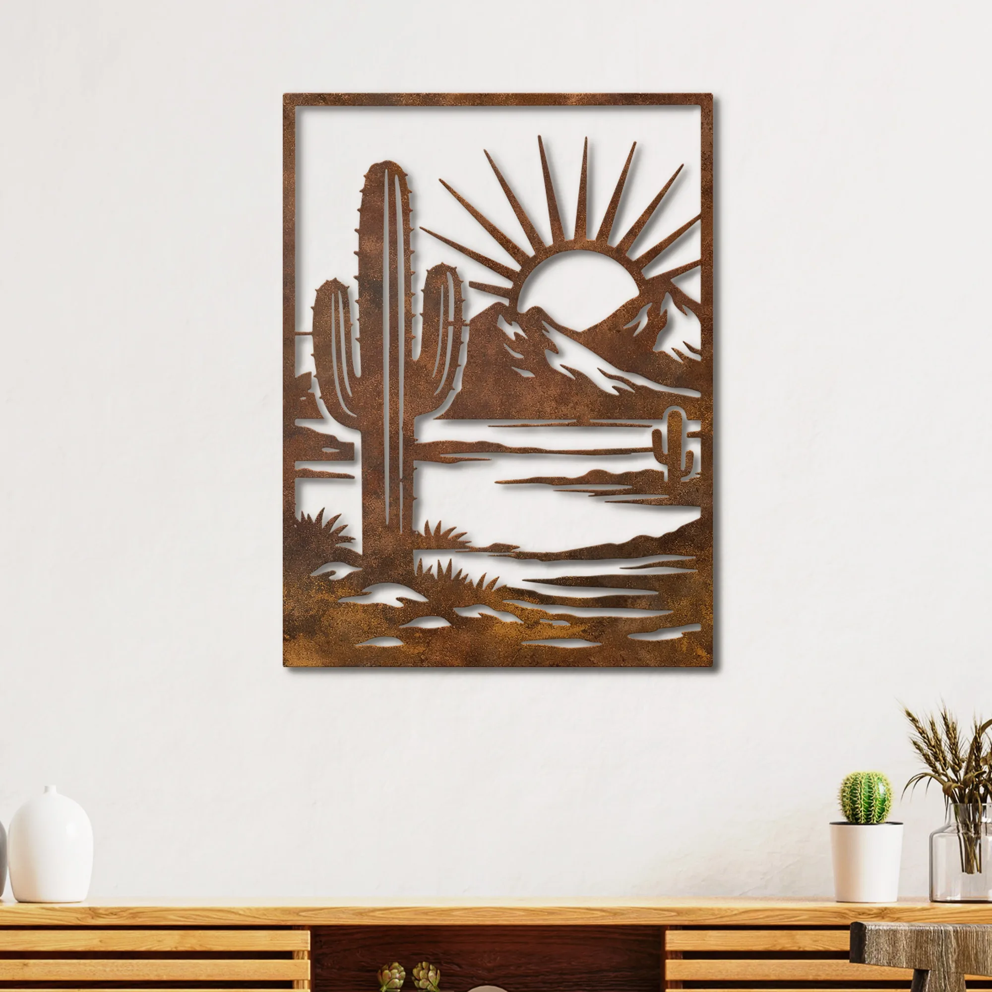 02127webp Steel Craft Art Close up view of the textured black finish on the saguaro cactus silhouette decor highlighting the quality 15mm steel