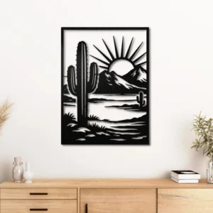 Desert Cactus Sunset Metal Wall Art, Large Rustic Western Home Decor, Southwest Wall Art with Optional RGB LED, Anniversary Gift for Him